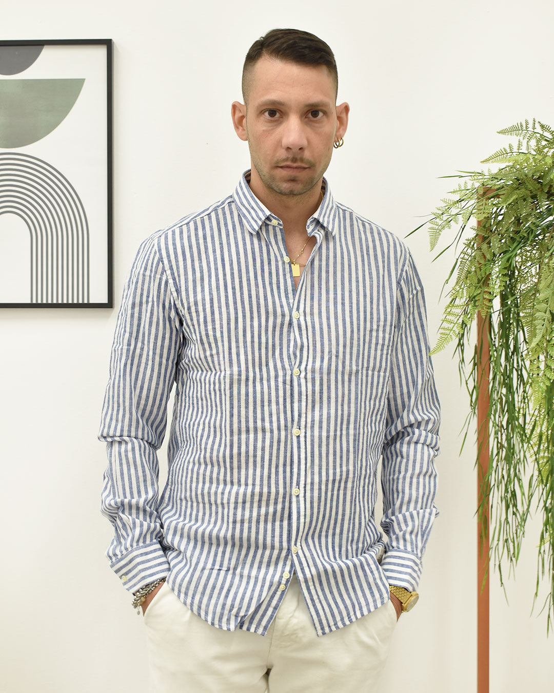cam lino righe colletto OVERD-D OC1S2S5C11